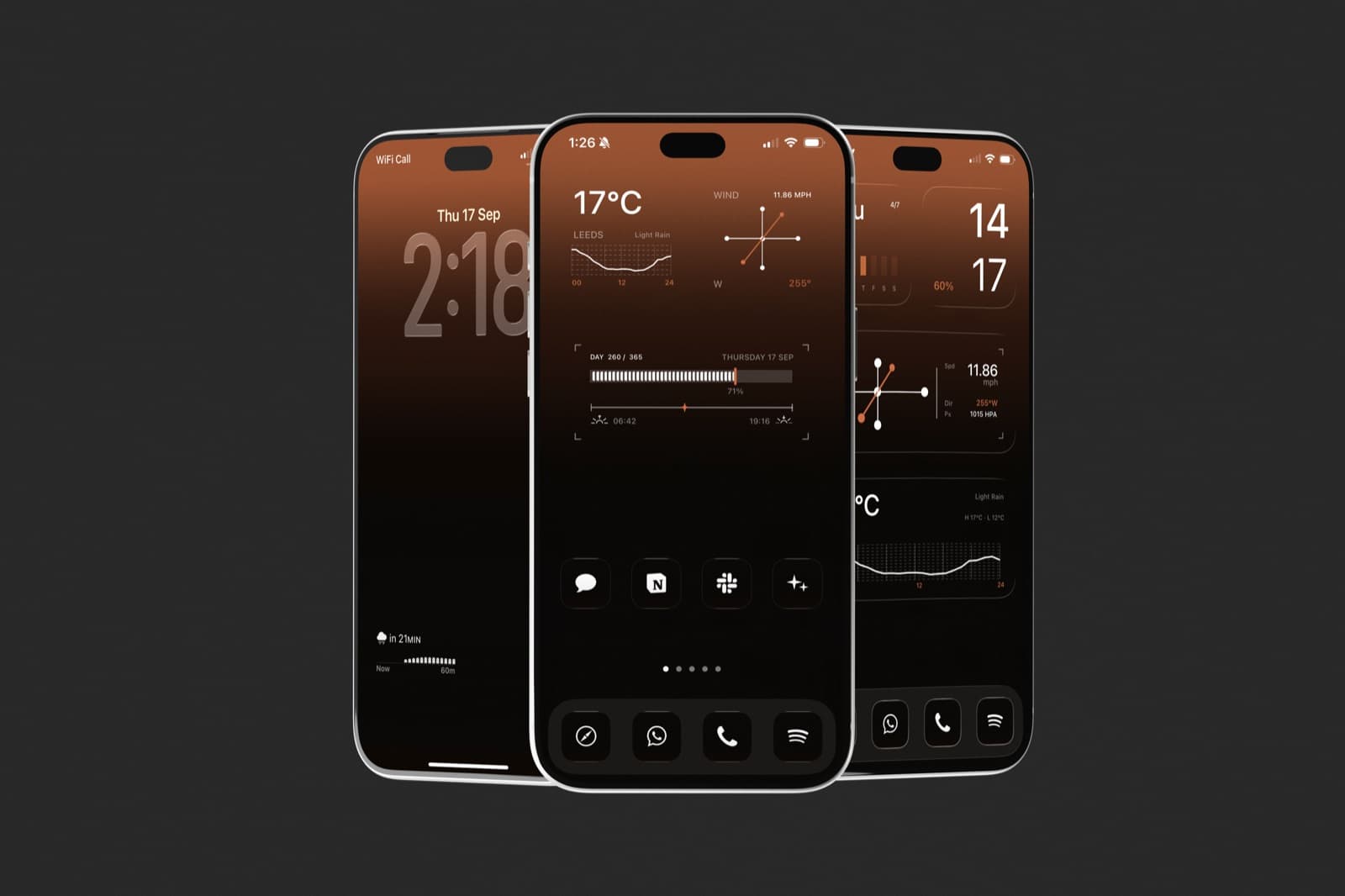 Three iPhones showing Ember lock and home screens